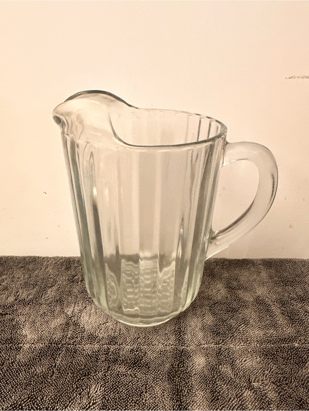 Vintage Heavy Ribbed Glass Pitcher With Hobnail Bottom Clear